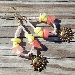 Sunny Yellow and Pink Czech Glass Beads Earrings